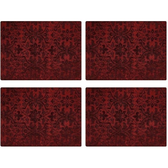Set of 8 Fleur de Lis Placemats Tapestry Cambridge Toile Red Merlot 18x13" NEW - Picture 2 of 3